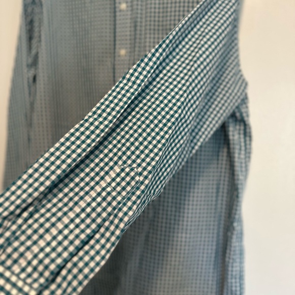 LL Bean Men’s L Dress Shirt Small Checker Teal & White Wrinkle Resist. reg. fit - Picture 7 of 10